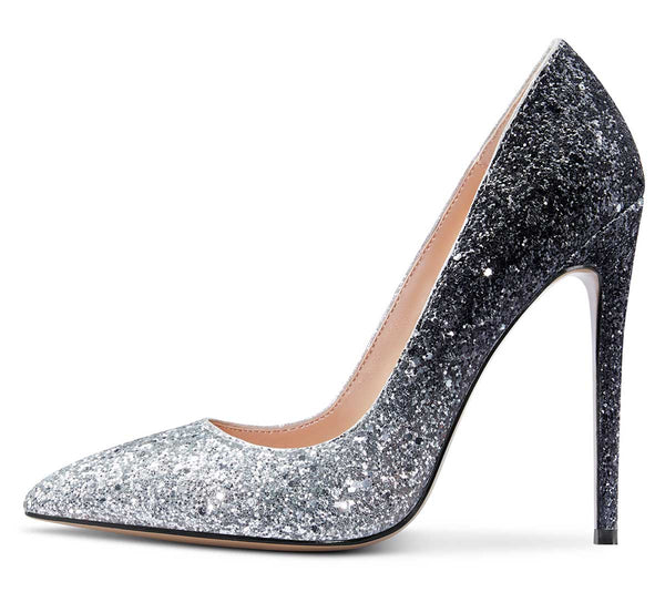 CASTAMERE Womens Sky High Heels Basic Pumps Pointed Toe Stilettos 12CM Heel Glitter Shoes