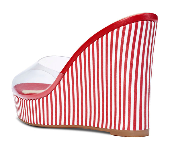 NobleOnly Womens High Heels Platform Wedge Sandals Clear Transparent Comfortable Slippers Leather Lining Slip-on Office Shoes 10CM Heel