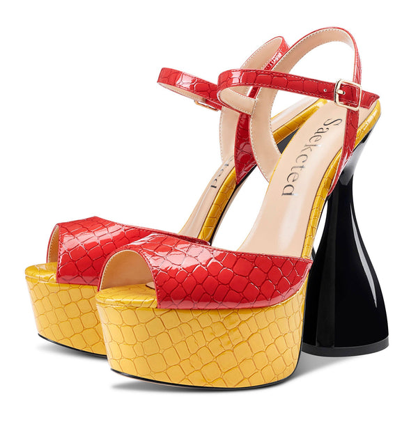 CASTAMERE Women's Chunky High Heels Platform Fashion Party Sandals Peep-Toe Ankel-Strap Sandal 6Inch Heel Shoes for Wedding Dress