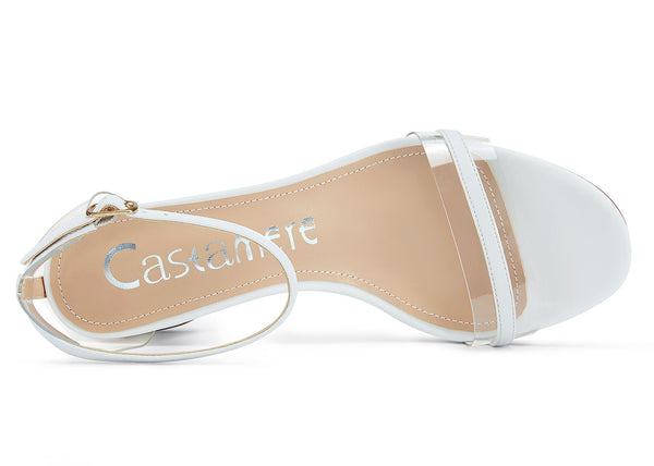 CASTAMERE Womens Chunky Block Mid Heels Sandals Transparent Ankle Strap Open Toe 5CM Heeled Sandal