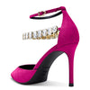 Aachcol Women Sexy Ankle Strap Stiletto High Heel Pumps Pointed Toe Dress Shoes Party Wedding Suede Magenta Red 3 Inch