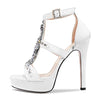Aachcol Women Platform Stiletto High Heel Roman Sandals Ankle Strap Slingback Round Peep Open Toe Dress Shoes Office Party Wedding Satin 5 Inch, White
