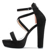 Aachcol Women Platform Sandals Peep Open Toe Ankle Strap Chunky Block High Heel Dress Shoes Pumps Wedding Suede Black 5 Inch