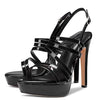 Aachcol Women Sandals Platform Peep Open Toe Backstrap Ankle Strap Slingback Stiletto High Heel Dress Shoes Pumps Wedding Patent Black 5 Inch