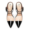 Aachcol Women Sexy Clear Slingback Ankle Strap Stiletto High Heel Pumps Close Pointed Toe Dress Shoes Party Wedding Patent Black 3 Inch