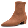Castamere Women Chunky Block Low Heel Close Pointed Toe Ankle Boots Short Bootie Slip-on Zipper 1.4 Inches Heels Classic Cute Shoes Brown