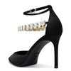 Aachcol Women Sexy Ankle Strap Stiletto High Heel Pumps Pointed Toe Dress Shoes Party Wedding Suede Black 3 Inch