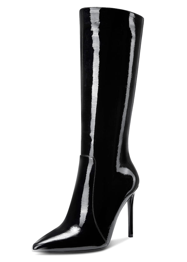 CASTAMERE Womens Knee High Boots High Heels Elegant Pointy Toe Stilettos Boot with Zipper 10CM Heel