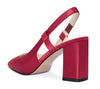 NobleOnly Womens Slingback Chunky Heels Pumps Comfortable Leather Square-Toe Block Mid-Heels Office Classic Shoes 7.5 cm Heel