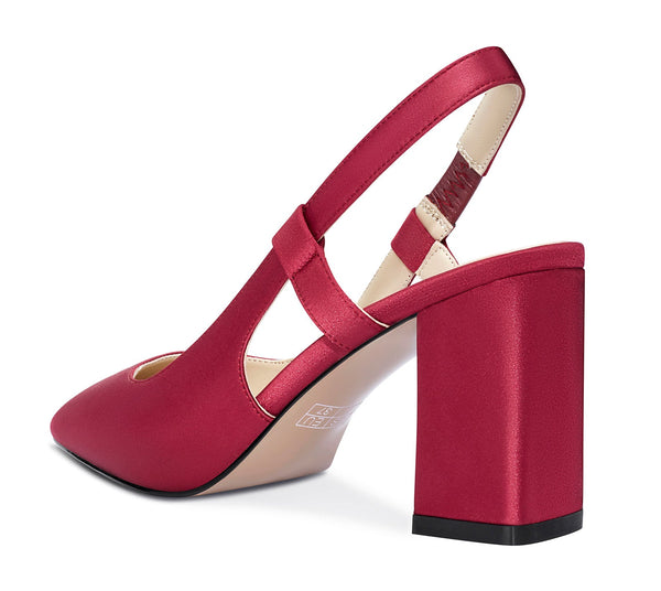NobleOnly Womens Slingback Chunky Heels Pumps Comfortable Leather Square-Toe Block Mid-Heels Office Classic Shoes 7.5 cm Heel