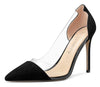DearOnly Women's High Heels Transparent Clear Pumps Slip On Sexy Pointed Toe Stilettos 4" Inch Suede Heel