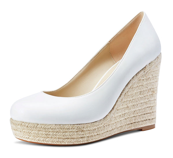 NobleOnly Womens High Heels Platform Wedge Pumps Comfortable Leather Lining Slip-on Office Satin Shoes 10CM Heel