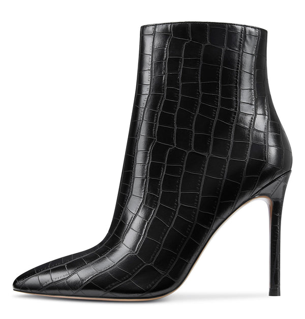 CASTAMERE Womens High Heel Ankle Boots Pointed Toe Slip-on Buckle Stiletto Boot 10CM Heels