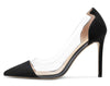 DearOnly Women's High Heels Transparent Clear Pumps Slip On Sexy Pointed Toe Stilettos 4" Inch Suede Heel