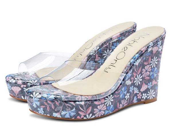 NobleOnly Womens High Heels Platform Wedge Sandals Clear Transparent Comfortable Slippers Leather Lining Slip-on Office Colorfull Shoes 10CM Heel