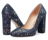 CASTAMERE Womens High Heels Round Toe Pumps Slip-on 10CM Chunky Block Heel Office