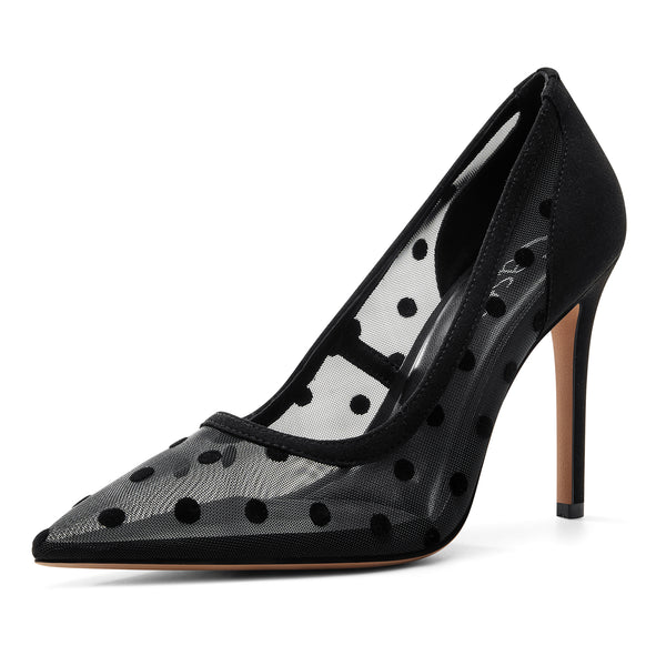 Aachool Women's Mesh Polka Dot Pointed Toe Stilettos | Elegant High Heel Dress Shoes