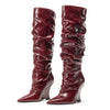 Aachool Women's Slouchy Wedge Boots | Pointed Toe Knee High Boots