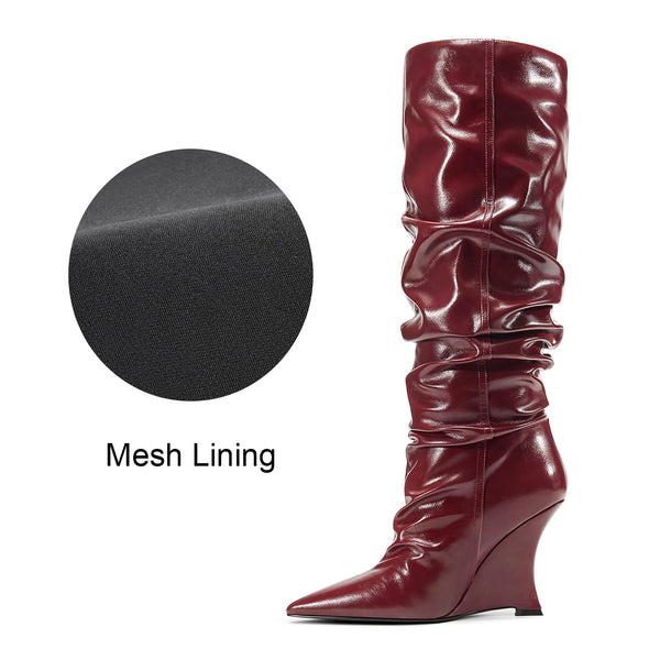 Aachool Women's Slouchy Wedge Boots | Pointed Toe Knee High Boots