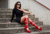 Aachool Women's Cut-Out Platform Stiletto Boots | Patent Leather Tall Heels