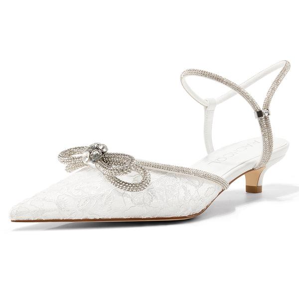 Aachool Women's Rhinestone Bow Slingback Heels | Elegant Bridal Wedding Shoes