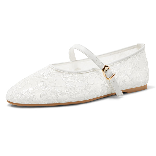 Aachcol Women's Lace Sequin Buckle Flats | Casual Elegant Dress Shoes