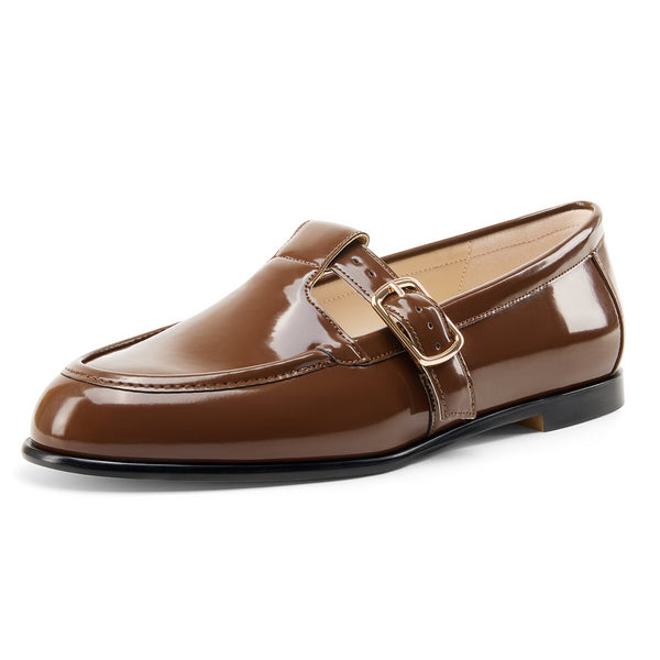 Aachcol Women's Patent Leather Gold Buckle Loafers | Casual Professional Slip-On Shoes