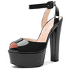 Aachcol Peep Toe Platform Ankle Strap Heels | 5.9" Block Heel Shoes