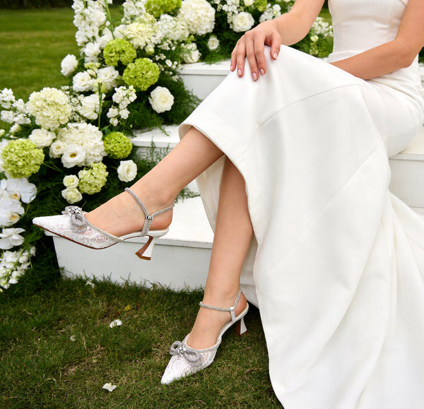 Aachcol Women's Rhinestone Bow Slingback Heels | Elegant Bridal Wedding Shoes