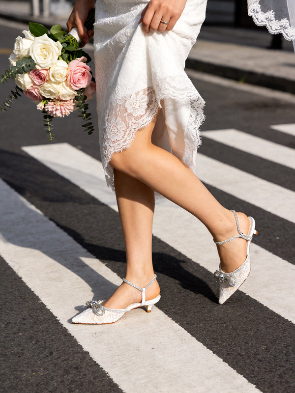 Aachool Women's Rhinestone Bow Slingback Heels | Elegant Bridal Wedding Shoes