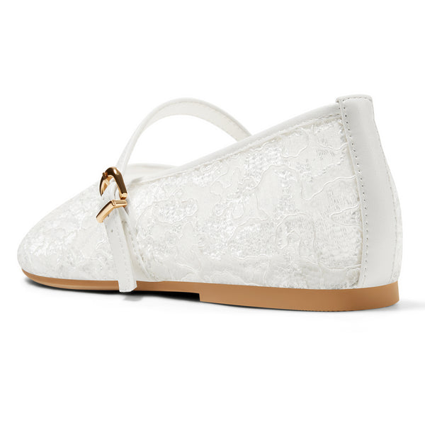 Aachcol Women's Lace Sequin Buckle Flats | Casual Elegant Dress Shoes