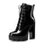 Women's Round-Toe High Heel Platform Ankle Boots with Zipper, 4.7-Inch Chunky Heels Short Boots, Adjustable Laces for Winter Shoes, Sexy Patent Leather Boot Comfortable Outdoor Footwear