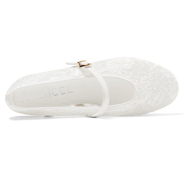Aachcol Women's Lace Sequin Buckle Flats | Casual Elegant Dress Shoes