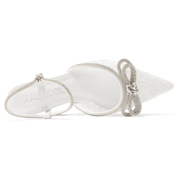 Aachool Women's Rhinestone Bow Slingback Heels | Elegant Bridal Wedding Shoes