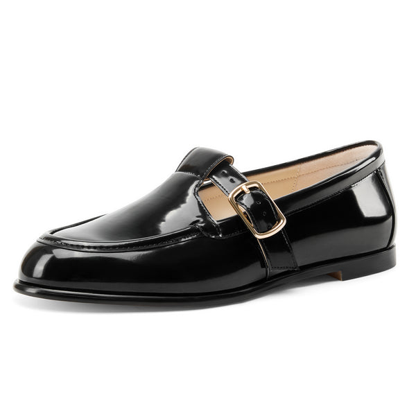 Aachcol Women's Patent Leather Gold Buckle Loafers | Casual Professional Slip-On Shoes