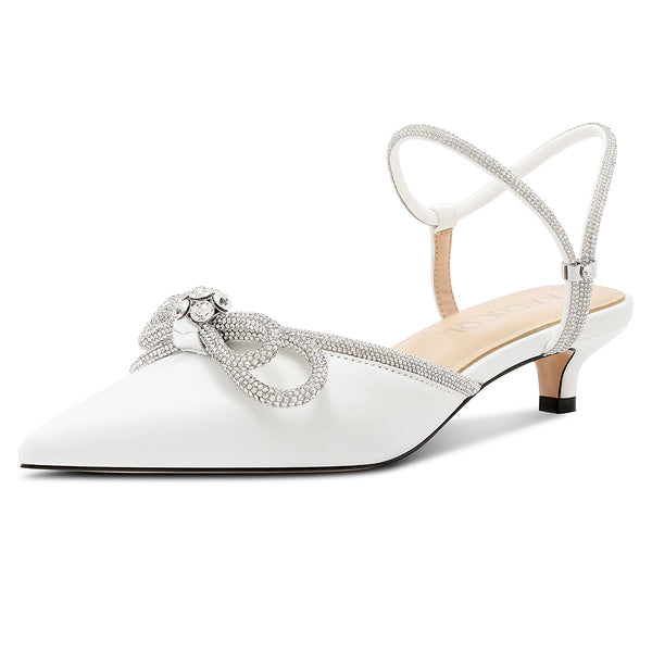 Aachool Women's Rhinestone Bow Slingback Heels | Elegant Bridal Wedding Shoes