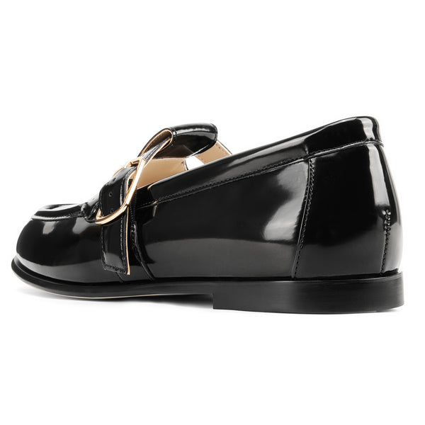 Aachcol Women's Patent Leather Gold Buckle Loafers | Casual Professional Slip-On Shoes