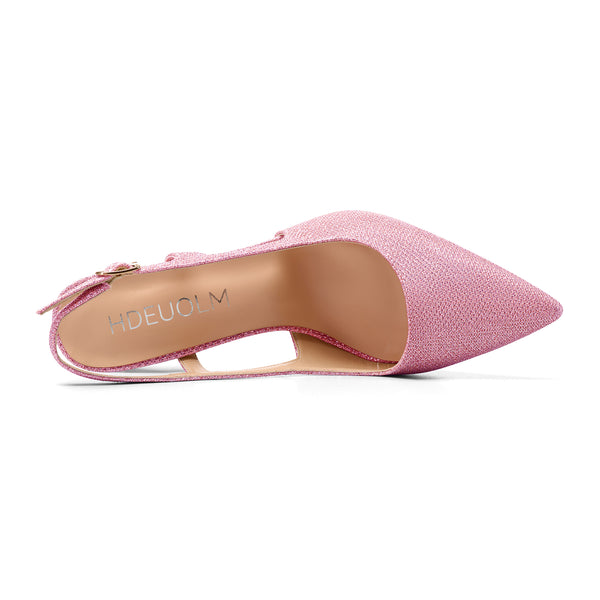 Women 8.5CM Stiletto Heel Slingback Pumps with Pointed-Toe, Dress Shiny and Stylish Bling Slip-on Shoes