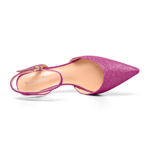 Women's 8.5CM Stiletto Heel Slingback Pumps with Pointed Toe, Shiny and Stylish Ankle Strap Dress Shoes