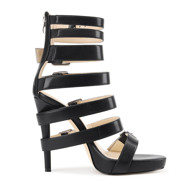 Aachool Women's Multi Strap Buckle High Heel Sandals | Strappy Stiletto Heels