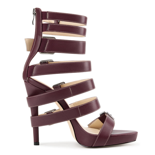 Aachool Women's Multi Strap Buckle High Heel Sandals | Strappy Stiletto Heels