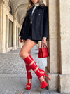 Aachool Women's Cut-Out Platform Stiletto Boots | Patent Leather Tall Heels