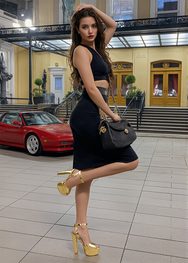 Aachcol Peep Toe Platform Ankle Strap Heels | 5.9" Block Heel Shoes
