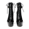 Crocodile Textured Ankle Boots with Zipper, Lace-up, and Ankle Straps – 2-inch Platform Bootie, 6-inch Heel Shoes