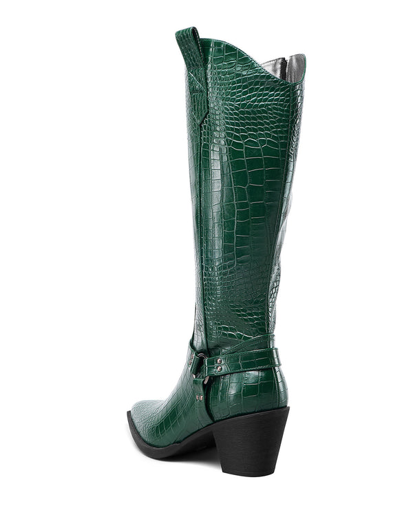 Women Ladies Cowboy Boots for Women Western Cowgirl Boots Embroidered Pointed Toe Mid Calf Boots with Chunky Block Heel 6CM Heels