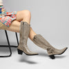 Women Ladies Cowboy Boots for Women Western Cowgirl Boots Embroidered Pointed Toe Mid Calf Boots with Chunky Block Heel 6CM Heels