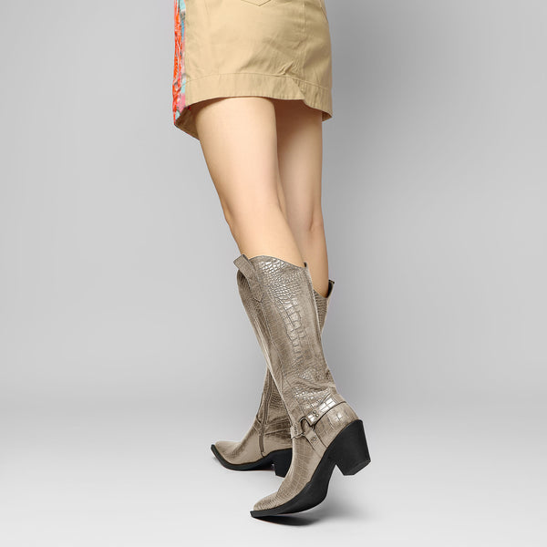 Women Ladies Cowboy Boots for Women Western Cowgirl Boots Embroidered Pointed Toe Mid Calf Boots with Chunky Block Heel 6CM Heels