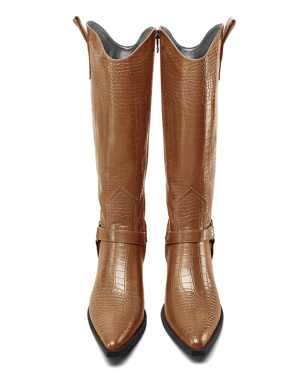 Women Ladies Cowboy Boots for Women Western Cowgirl Boots Embroidered Pointed Toe Mid Calf Boots with Chunky Block Heel 6CM Heels