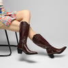Women Ladies Cowboy Boots for Women Western Cowgirl Boots Embroidered Pointed Toe Mid Calf Boots with Chunky Block Heel 6CM Heels
