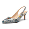 Ladies' Pointed Toe Slingback Pumps 2.3-Inch Heel, Alluringly Sleek with Patent Leather Finish, Colorful Prints Fashionably Versatile Shoes
